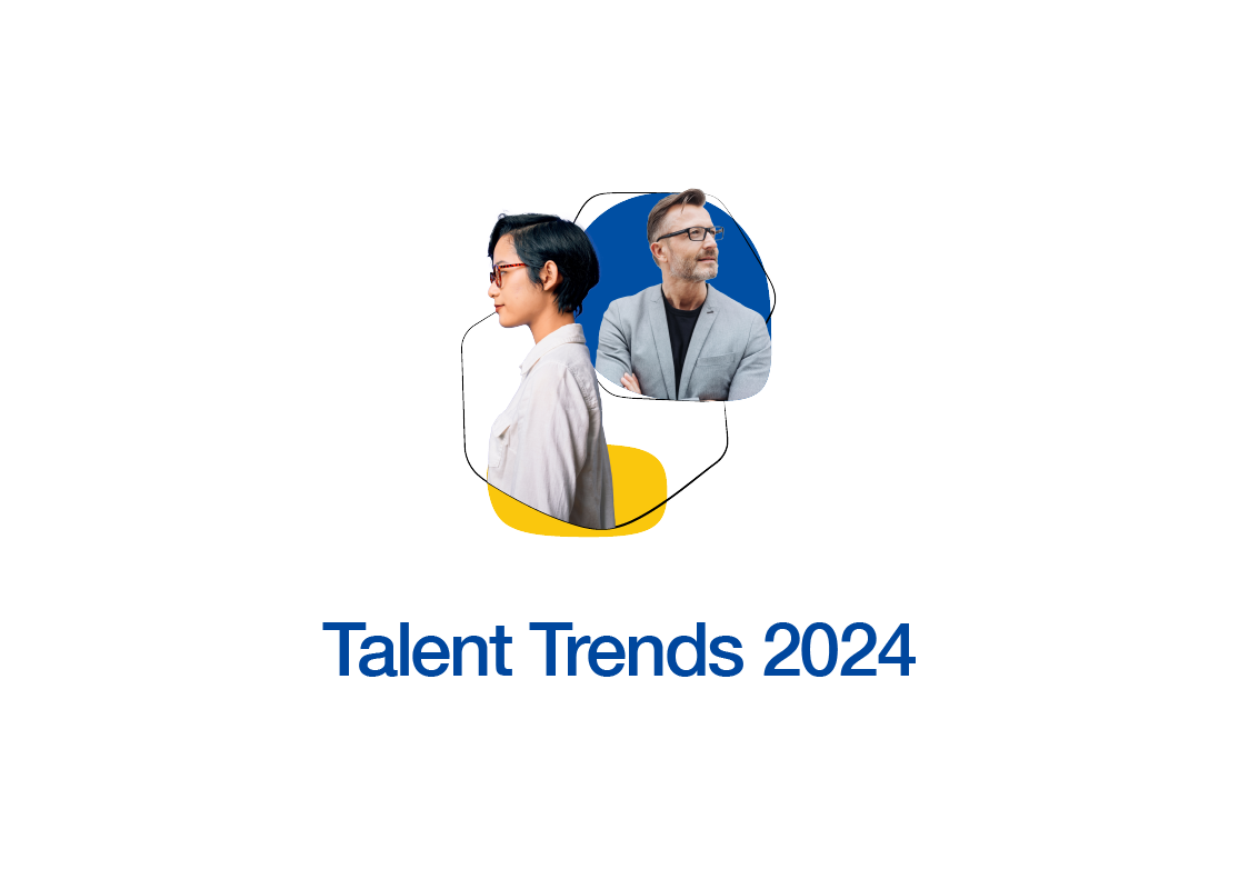 Zwei Personen im Profil mit 'Talent Trends 2024' Text