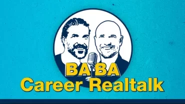 Logo der BABA Career Realtalk mit zwei Gesichtern und Mikrofon.