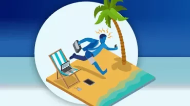 Mann rennt mit Laptop von Strandtisch weg, besorgt.