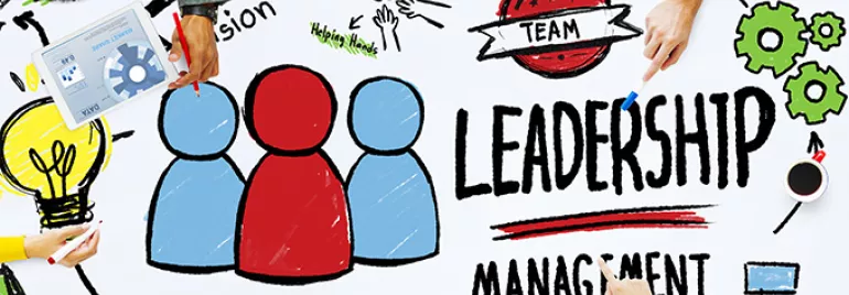 Geschäftsdiagramm mit Fokus auf Führung und Teamarbeit.