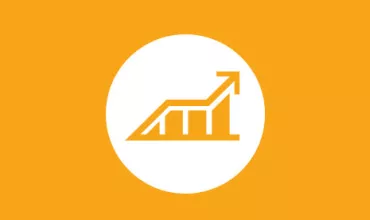 Ein weißes Symbol eines steigenden Diagramms auf orangefarbenem Hintergrund.