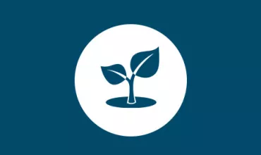 Symbol eines wachsenden Pflanzensprosses in einem weißen Kreis auf blauem Hintergrund.