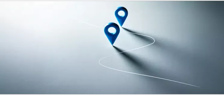 Location pins in a gray gradient background