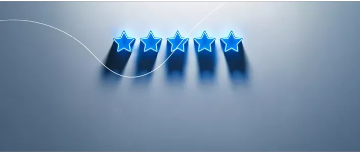Five stars on a light blue and white background